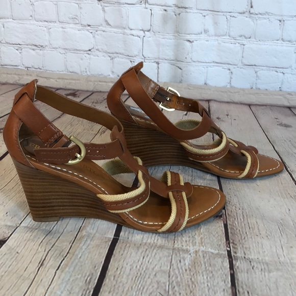 Franco Sarto leather/canvas strap wedge sandal - Picture 2 of 6